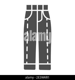 Jeans solido icona, casual abbigliamento concetto, uomo jeans o pantaloni segno su sfondo bianco, jeans icona in denim pantaloni in stile glifo per mobile concept e web Illustrazione Vettoriale