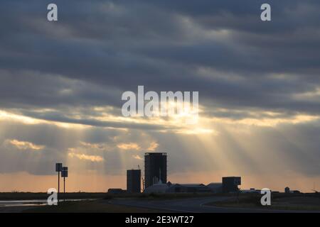 Starship su launchpad Foto Stock