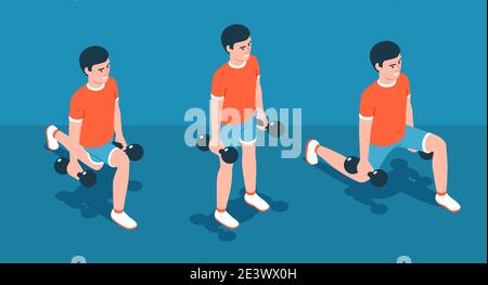 Affondo con manubri - allenamento domestico Illustrazione Vettoriale