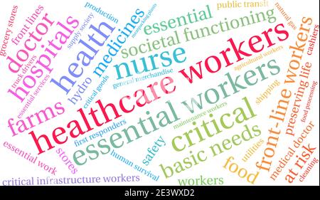 Gli operatori sanitari hanno una parola nuvola su sfondo bianco. Illustrazione Vettoriale
