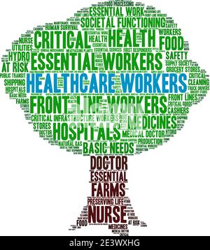Gli operatori sanitari hanno una parola nuvola su sfondo bianco. Illustrazione Vettoriale