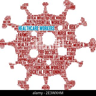 Gli operatori sanitari hanno una parola nuvola su sfondo bianco. Illustrazione Vettoriale
