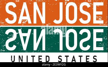 Scritta San Jose, USA in stile originale. Caratteri tipografici script delle città DEGLI STATI UNITI per stampe, pubblicità, identità. Arte turistica disegnata a mano in alto Illustrazione Vettoriale