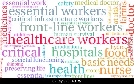 Gli operatori sanitari hanno una parola nuvola su sfondo bianco. Illustrazione Vettoriale