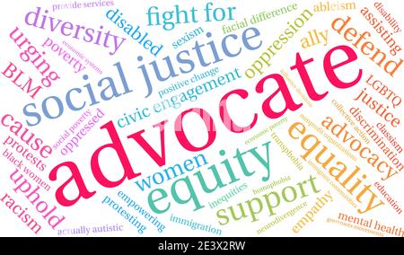 Advocate word cloud su sfondo bianco. Illustrazione Vettoriale