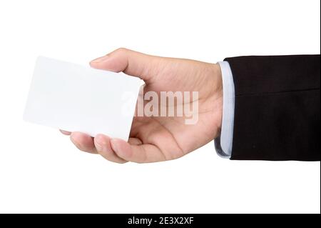 Mockup carta fedeltà bianca con angoli arrotondati isolato su bianco con tracciato di ritaglio Foto Stock