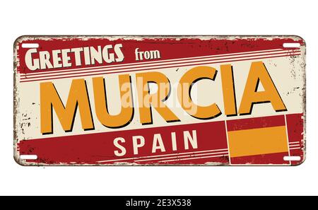 Saluti da Murcia vintage arrugginita piastra di metallo su uno sfondo bianco, illustrazione vettoriale Illustrazione Vettoriale
