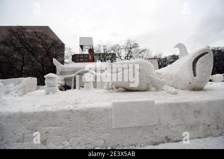 Sculture di neve nel festival della neve di Sapporo, Giappone. Foto Stock