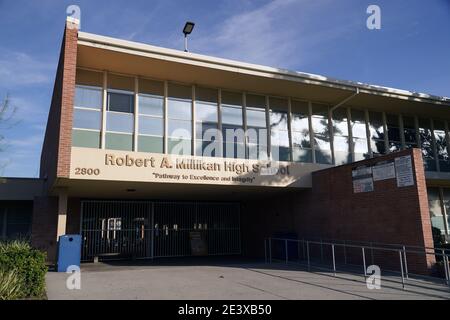 Una visione generale della Millikan High School, domenica 10 gennaio 2021, a Long Beach, California. Foto Stock