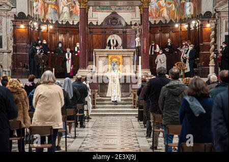 20 gennaio 2020 : Veglia Ecumenica in occasione della settimana di preghiera per l unità dei cristiani, nella Basilica di Santa Maria in Trastevere a Roma. Foto Stock