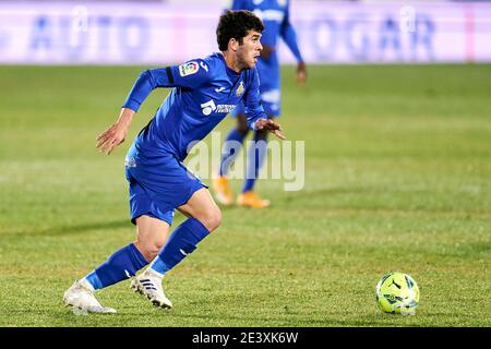 Carles Alena del Getafe FC durante la Liga match tra Getafe CF e SD Huesca al Colosseo Alfonso Perez a Getafe, Spagna. 20 gennaio 2021. (Foto di Perez Meca/MB Media) Foto Stock