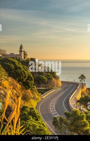 ROUTE N-11 FARO DI CALELLA (© MARIA PARELLADA 1859) CALELLA COSTA DEL MARESME CATALOGNA SPAGNA Foto Stock