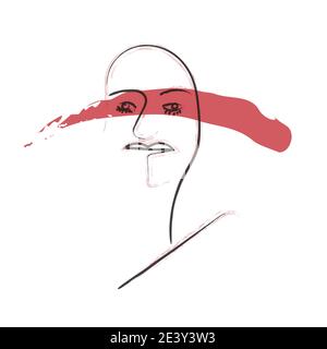 ritratto contemporaneo in lineart con tratti di inchiostro, colpo rosso sugli occhi. concetto di questioni sociali. diritti umani Illustrazione Vettoriale