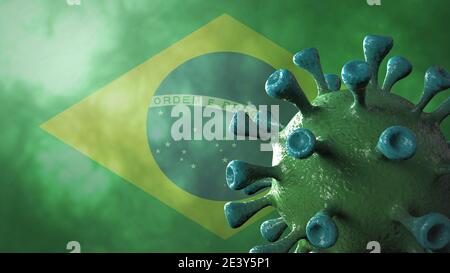 Variante covid brasile, virus covid-19 con bandiera brasiliana. Foto Stock