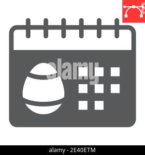 Icona glifo calendario di Pasqua, Pasqua felice e vacanza, icona vettore calendario, grafica vettoriale, segno tratto modificabile, eps 10. Illustrazione Vettoriale