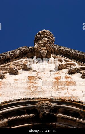 Ornamento in pietra, Cattedrale di San Marco, Korcula, Costa Dalmazia, Croazia Foto Stock