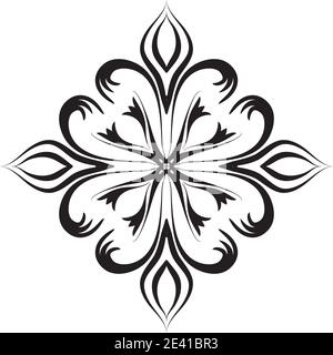 Motivo geometrico Mandala con linee nere isolate su sfondo bianco Foto Stock