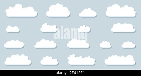 Set di nuvole di carta. Semplice raccolta di illustrazioni vettoriali cartoon. Illustrazione Vettoriale