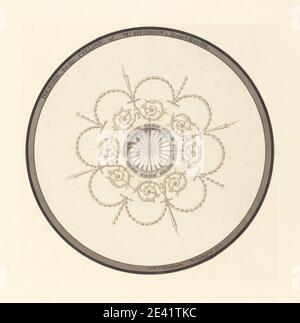 William Wickham, nato ca.1750, britannico, Casa non identificata per Giles Hudson, Putney, Surrey: Disegno del soffitto della stanza da disegno, non datato. Penna e inchiostro e acquerello su carta leggermente ruvida, moderatamente spessa, crema. Soggetto architettonico Foto Stock