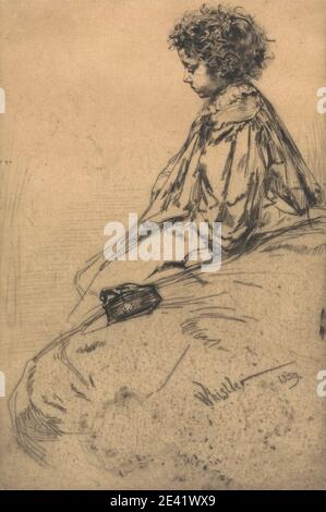 Stampa di James McNeill Whistler, 1834â–1903, americano, attivo in Gran Bretagna (dal 1859), Bibi l'alouette, 1859. Incisione e secchezza su carta media, liscia, beige. Bambino , colletto , ragazza , abito da notte , ritratto. l'Alouette, Bibi Foto Stock