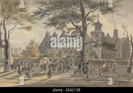 James Miller, attivo 1773â 1814, Fountain's Boarding School, Marylebone, 1780. Acquerello, penna e inchiostro nero, e grafite su carta di wove crema moderatamente spessa, leggermente testurizzata, adagiato su un supporto contemporaneo. Soggetto architettonico , scuola d'imbarco , cammelli (mammiferi) , genere soggetto , strada , studenti , alberi , weathervane. Inghilterra , Europa , Londra , Marylebone , Regno Unito , Westminster Foto Stock