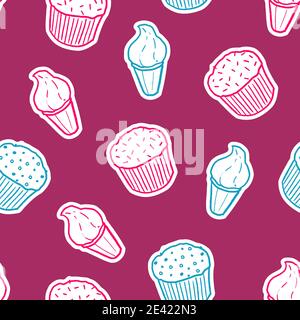 Cupcake e gelato. Sfondo senza interruzioni. Modello vettoriale senza giunture. Illustrazione Vettoriale