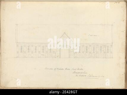 Artista sconosciuto, (A Beloe), Palazzo Vescovile, Wells, Somerset: Elevazione di Barn, 1832. Grafite su carta media, leggermente testurizzata, crema wove. Soggetto architettonico , fienili , elevazioni (disegni) , Gotica (medievale) , piastrella. Pozzi Foto Stock