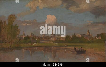 William Turner of Oxford, 1789â–1862, British, Oxford from the River with Christ Church in the Foreground, ca. 1820. Olio su tavola da mulino. Animali , barca , chiese , città , paesaggio urbano , nuvole , figure , paesaggio , fiume , riva del fiume , skyline , campanili , città. Christ Church College , Inghilterra , Europa , Isis , Oxford , Oxfordshire , Radcliffe Camera , Tamigi , Regno Unito , Università di Oxford Foto Stock