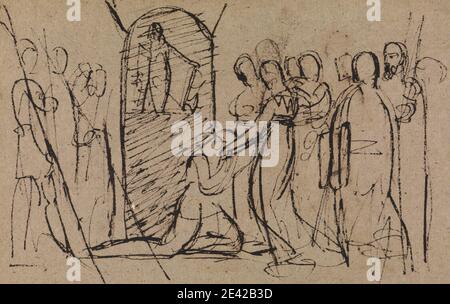 Benjamin Robert Haydon, 1786â–1846, British, Study of Mary, Queen of Scots, Going to Execution, Undated. Penna e inchiostro marrone su carta di wove di spessore moderato, leggermente ruvida, marrone. Foto Stock