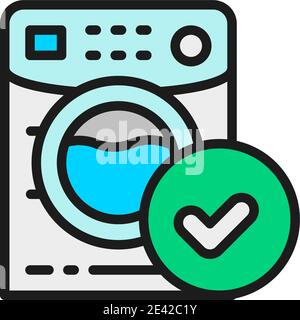 Lavatrice, materiale adatto per lavatrici a forma di icona a linea di colore piatto. Illustrazione Vettoriale