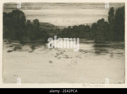 Sir David Young Cameron, 1865â–1945, British, Evening on the Garry, 1906. Acquaforte e drypoint. Paesaggio , fiume , alberi. Garry , Scozia Foto Stock