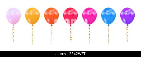 Set di palloncini di elio realistici colorati. Per compleanno, evento, festa, anniversario di festa e matrimonio. Illustrazione vettoriale Illustrazione Vettoriale