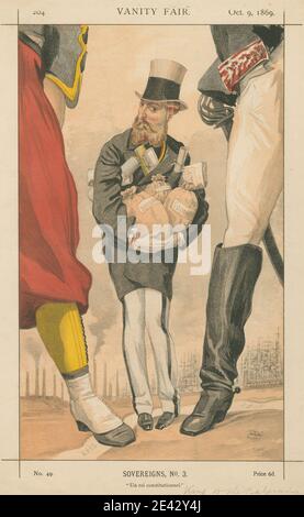 James Tissot, 1836â–1902, francese, attivo in Gran Bretagna (1871â–82), Vanity Fair: Royalty; "un roi Constitutionnel", Leopold II, King of the Belgians, 9 ottobre 1869, 1869. Cromolitografia. Foto Stock