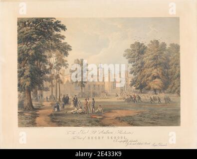 George Barnard, 1807â–1890, British, View of Rugby School, circa 1845. Litografia colorata. Foto Stock