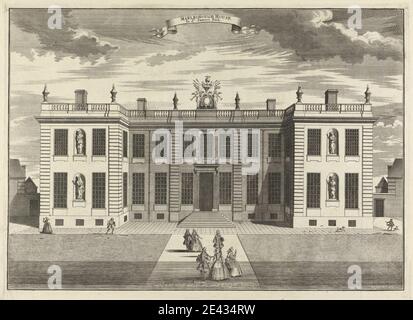 Sutton Nicholls, attivo 1725, britannico, Marlborough House. Incisione. Soggetto architettonico , prato , palazzo , sculture. Londra Foto Stock