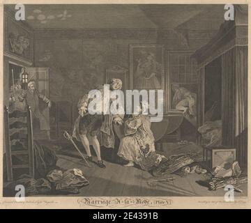Simon Francois Ravenet, 1721â–1774, francese, attivo in Gran Bretagna, Marriage A-la-Mode, Plate V: La morte del conte, 1745. Incisione. Foto Stock