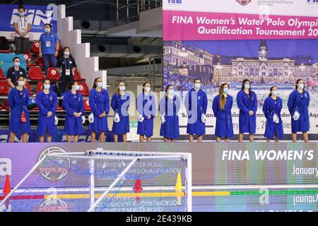 Trieste, Italia. 21 Gennaio 2021. TRIESTE, ITALIA - 21 GENNAIO: Squadra di Israele durante la partita tra Israele e Kazachstan al Torneo di qualificazione dei Giochi Olimpici di Polo d'acqua delle Donne al Centro Acquatico Bruno Bianchi il 21 gennaio 2021 a Trieste (Foto di Marcel ter Bals/Orange Pictures/Alamy Live News) Foto Stock