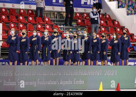 Trieste, Italia. 21 Gennaio 2021. TRIESTE, ITALIA - GENNAIO 21: Squadra di Kazachstan durante la partita tra Israele e Kazachstan al Torneo di qualificazione dei Giochi Olimpici di Polo d'acqua delle Donne al Centro Acquatico Bruno Bianchi il 21 gennaio 2021 a Trieste (Foto di Marcel ter Bals/Orange Pictures/Alamy Live News) Foto Stock