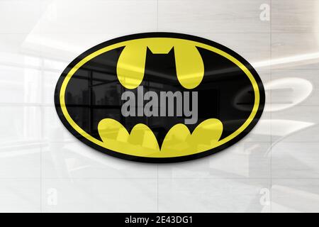 logo batman su parete lucida Foto Stock