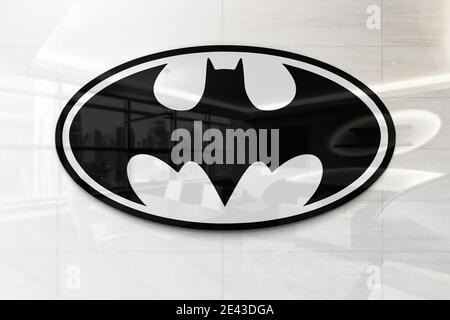 logo batman su parete lucida Foto Stock