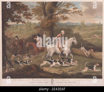 Richard Woodman, 1784â–1859, British, [Fox-hunting] John Corbet, Esquire, e His Fox Hounds, 1814. Incisione stampata a colori. Foto Stock