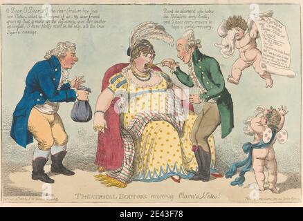 Charles Williams, attivo 1796â–1830, britannico, Dottori teatrali che recuperano le note di Clara, 1802. Acquaforte, colorata a mano. Foto Stock