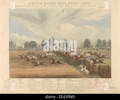 Charles Bentley, 1806â–1854, British, [Key to Plate 2] Steeple-Chasing [Set of Six]: St. Albans Grand Steeple Chase. 8 marzo 1832, 1832. Acquatinto, colorato a mano. Foto Stock