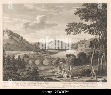 Francois Vivares, 1709â-1780, francese, UNA vista di testa di Stour nel paese di Wiltshire la sede di Henry Hoare Esq. [Il lago e il Pantheon], 1777. Incisione. Foto Stock