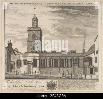 William Henry Toms, ca. 1700â-ca. 1750, British, il Prospetto Sud della Chiesa di San Olave a Southwark, 1736. Incisione. Foto Stock