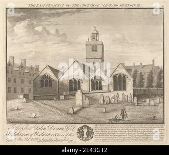 William Henry Toms, ca. 1700â-ca. 1750, British, The East Prospect of the Church of St. Leonard, Shoreditch, 1735. Incisione. Foto Stock