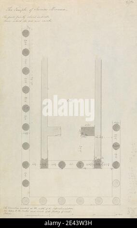 Sir Robert Smirke il giovane, 1781â–1867, British, disegno architettonico del Tempio di Sunia Minerva, 1802-1804. Inchiostro grigio, grafite, penna e nero su carta sottile, leggermente testurizzata, beige, wove. Foto Stock