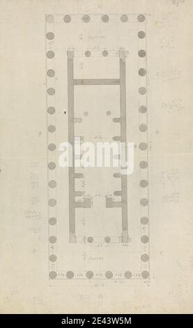 Sir Robert Smirke il giovane, 1781â–1867, britannico, disegno architettonico di un tempio vicino all'antica Phigalia, 1802-1804. Grafite, lavaggio grigio, penna e inchiostro nero su carta media, leggermente ruvida, beige, wove. Foto Stock