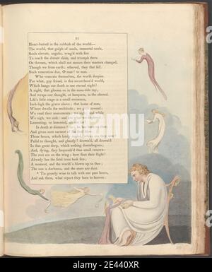 Stampa di William Blake, 1757â–1827, British, Young's Night Thoughts, Page 31, 'è molto saggio parlare con le nostre ore passate, ca. 1797. Incisione e incisione a filo con acquerello su carta d'wove di spessore moderato, leggermente testurizzata, crema. Sedie , tema letterario , uomini , carta , rotoli , seduti , seduti , testo , donne Foto Stock