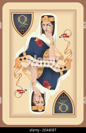 Carta da gioco classica regina spades. Illustrazione Vettoriale